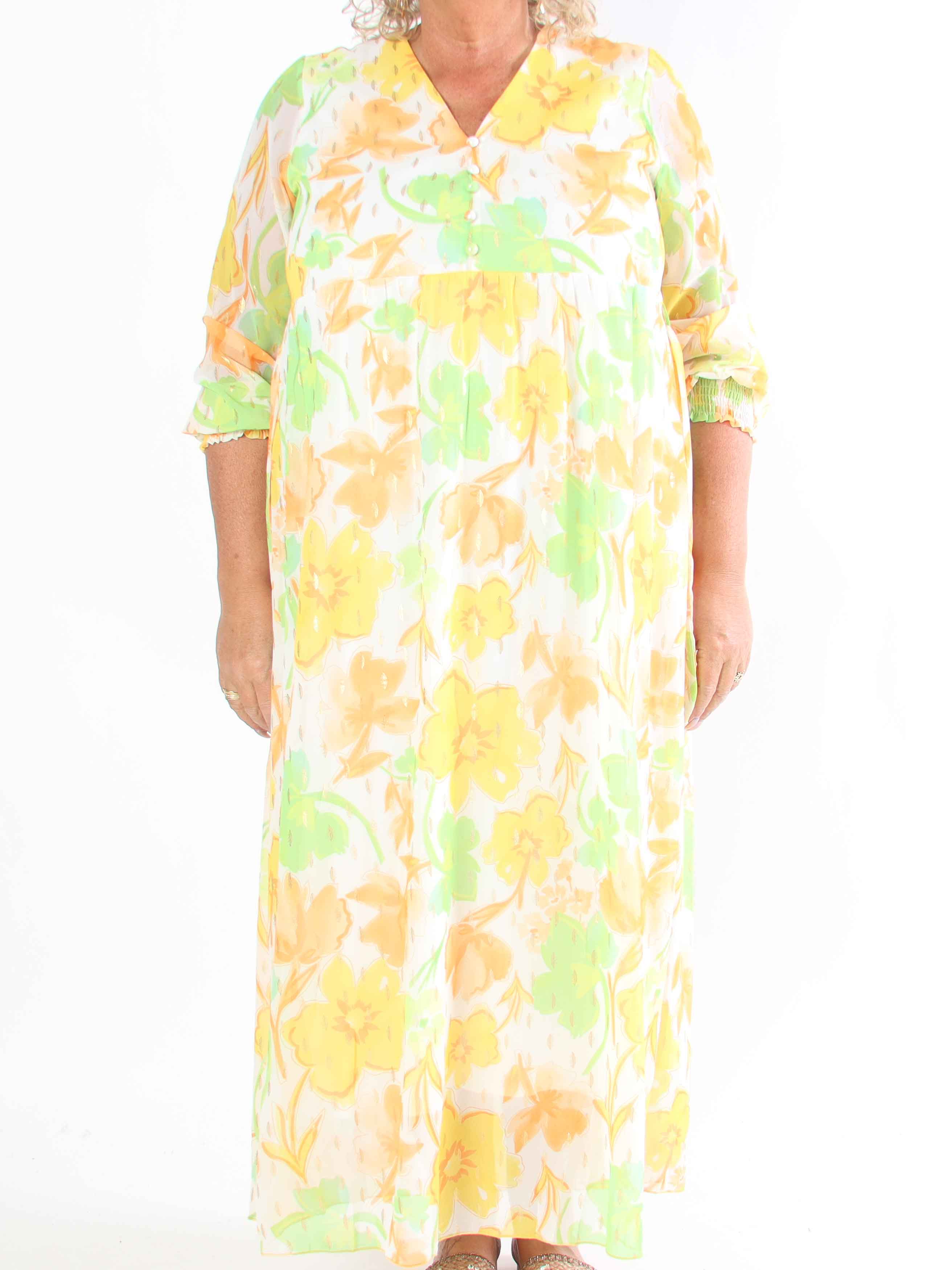 Mika - Söt plus size sommarklänning i chiffong med guldnitar